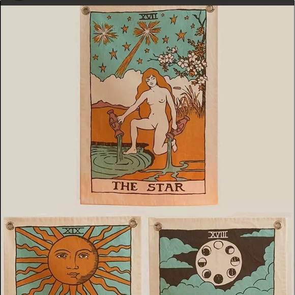 Sun Moon Star Tarot 3 Piece Hanging Wall Hanging Decor Hippy Witch Tapestry Set - Picture 6 of 7